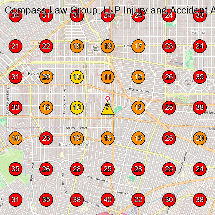 Compass Law Group, LLP Injury and Accident Attorneys GeoGrid visibility map for Personal Injury Attorney in Los Angeles